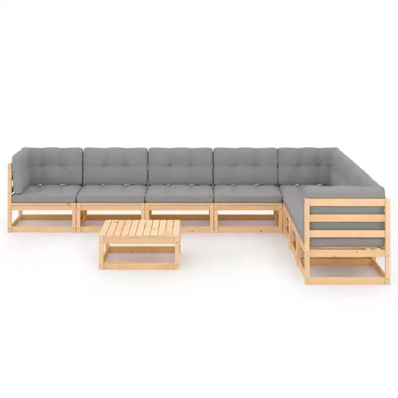 vidaXL Conjunto de Salón de Patio de 9 Piezas con Cojines Madera Maciza de Pino - Natural Con Cojines