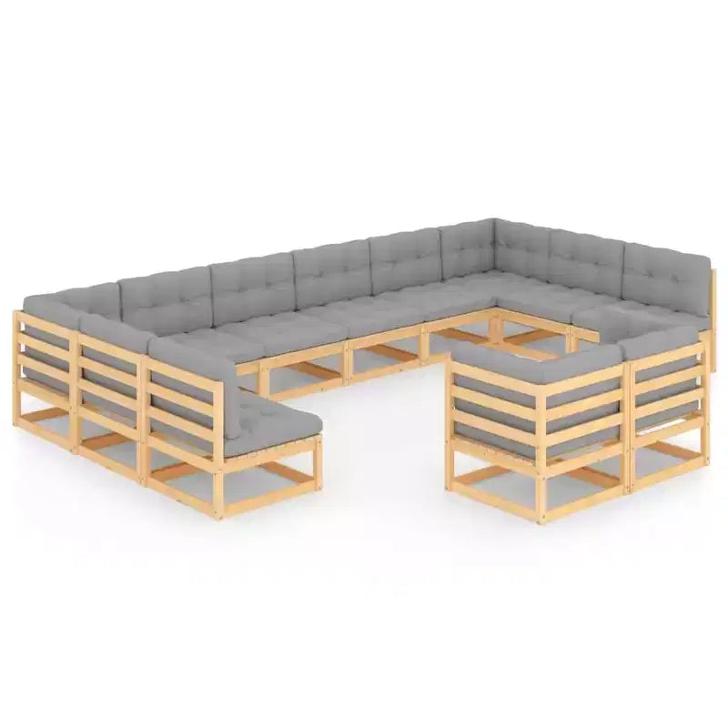 vidaXL Garden Lounge Set Natural Wood Solid Pinewood Large Seats Many