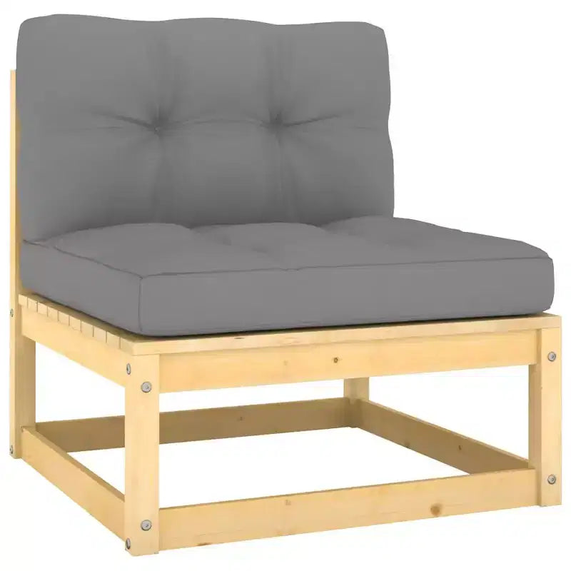 vidaXL Set de muebles de patio de 8 piezas, sofá seccional para exteriores, madera maciza de pino - Natural con cojines