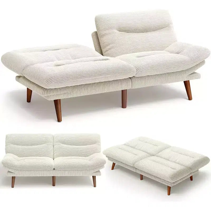 66-inch corduroy sofa bed with adjustable backrest and armrests, suitable for small spaces, living rooms, or offices as a convertible futon sofa.