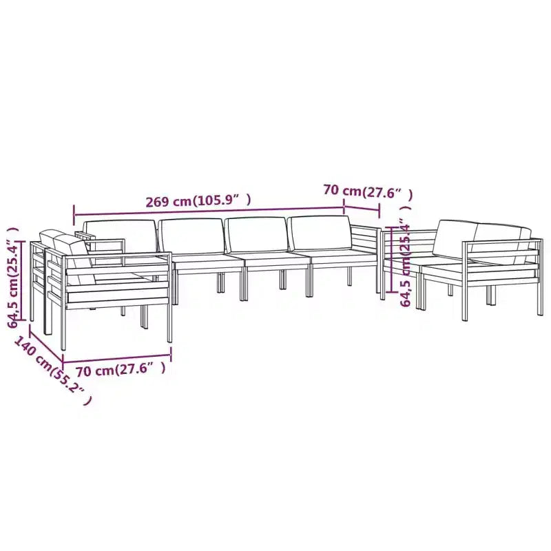 vidaXL Conjunto de Salón de Jardín Sofá Seccional Exterior Mesa Aluminio Antracita