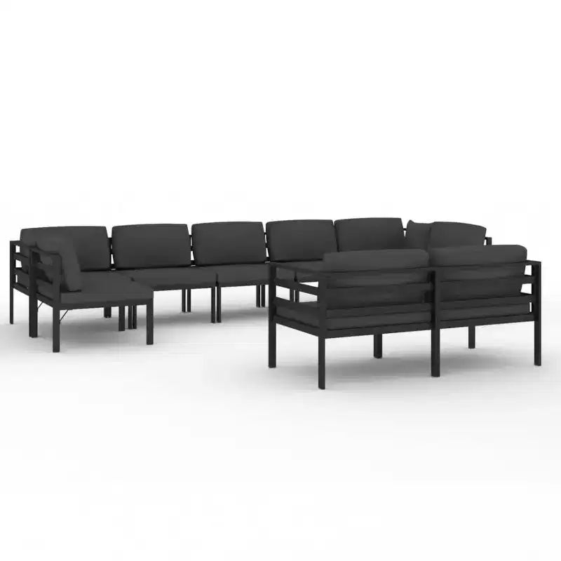 vidaXL Aluminium Patio Lounge Set - Modular Design, Weather-Resistant Aluminum Frame, Seat Cushions and Back Pillows Included, Anthracite, Sets of 9