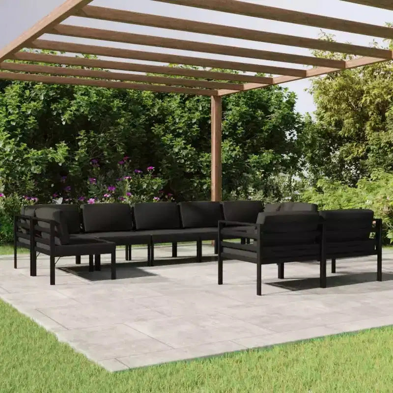 vidaXL Conjunto de Salón de Jardín de Aluminio - Diseño Modular, Estructura de Aluminio Resistente a la Intemperie, Cojines de Asiento y Respaldo Incluidos, Antracita, Sets de 9