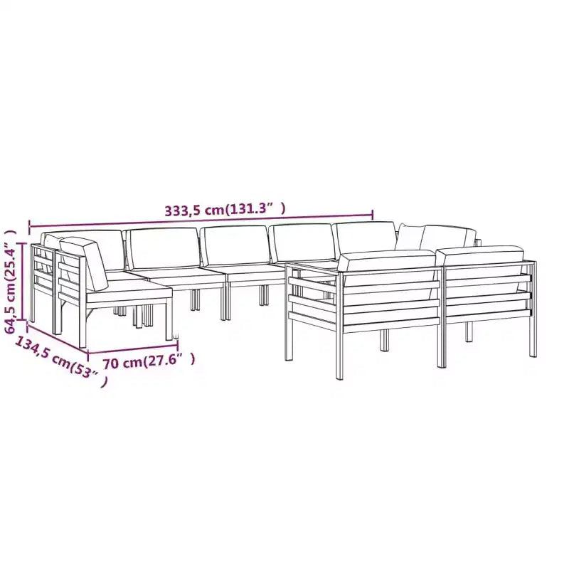 vidaXL Conjunto de Salón de Jardín de Aluminio - Diseño Modular, Estructura de Aluminio Resistente a la Intemperie, Cojines de Asiento y Respaldo Incluidos, Antracita, Sets de 9