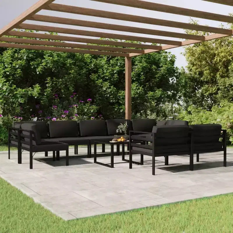 vidaXL Set de Salón de Jardín de Aluminio, Antracita - Juego de 10 Piezas para Exteriores con Cojines y Almohadas - Resistente a la Intemperie, Fácil de Limpiar, Diseño Modular