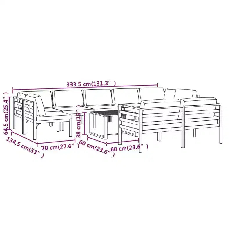 vidaXL Set de Salón de Jardín de Aluminio, Antracita - Juego de 10 Piezas para Exteriores con Cojines y Almohadas - Resistente a la Intemperie, Fácil de Limpiar, Diseño Modular