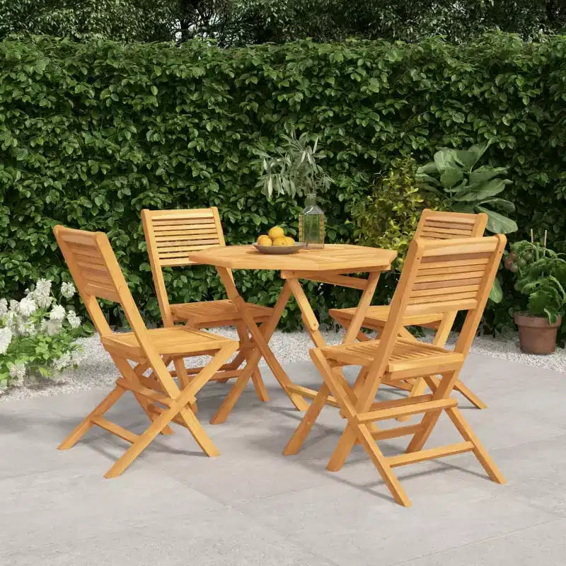 vidaXL Juego de Comedor de Patio de 5 Piezas, Madera de Teca Sólida, Plegable y Cómodo - Muebles de Comedor para Patio o Terraza