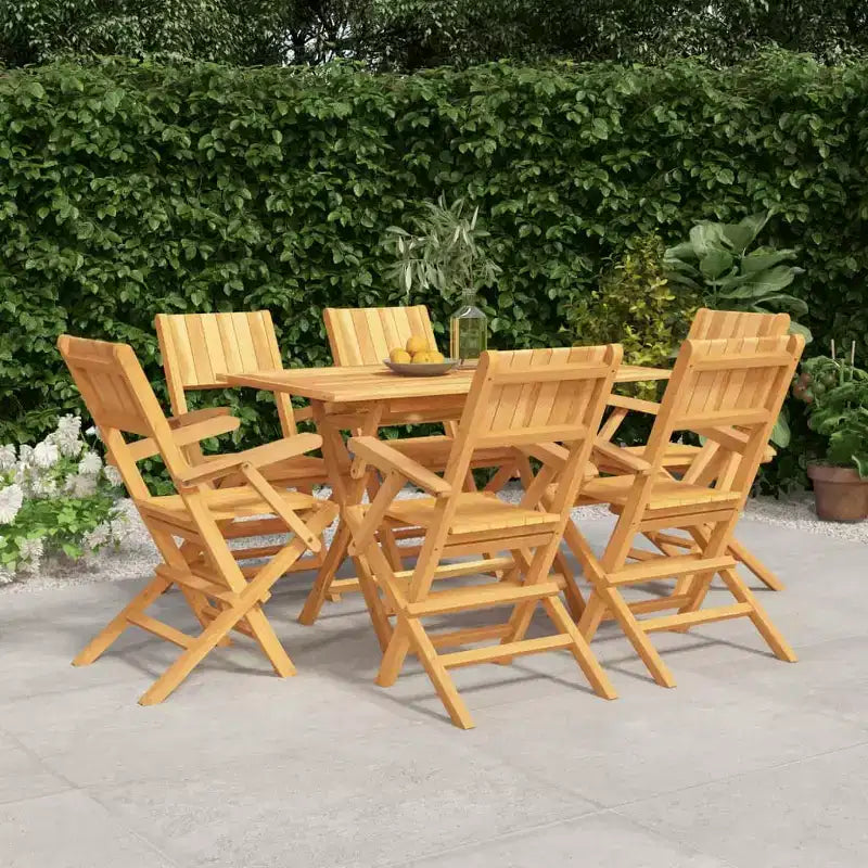 vidaXL Juego de comedor de patio de madera de teca maciza - Colección de mesa rectangular y sillas plegables de 7 piezas con orificio para sombrilla para exterior/terraza/jardín
