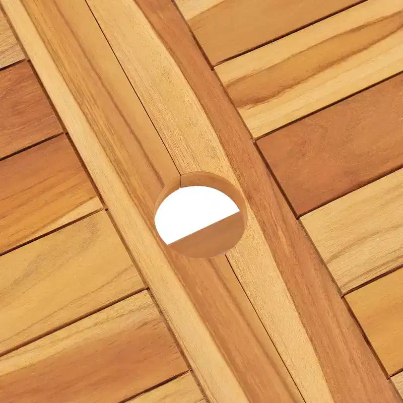 vidaXL Juego de comedor de patio de madera de teca maciza - Colección de mesa rectangular y sillas plegables de 7 piezas con orificio para sombrilla para exterior/terraza/jardín