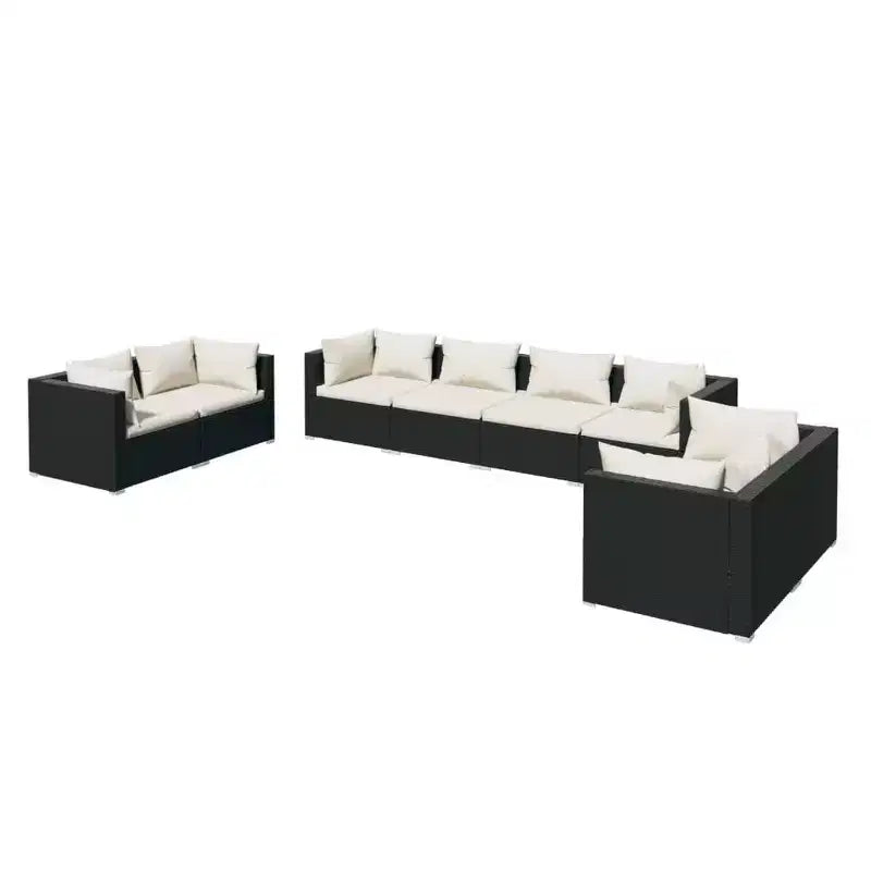 vidaXL 8 Piece Patio Lounge Set with Cushions, Poly Rattan Outdoor Furniture Set, Modular Design, Water-Resistant, Cream Cushions, Black