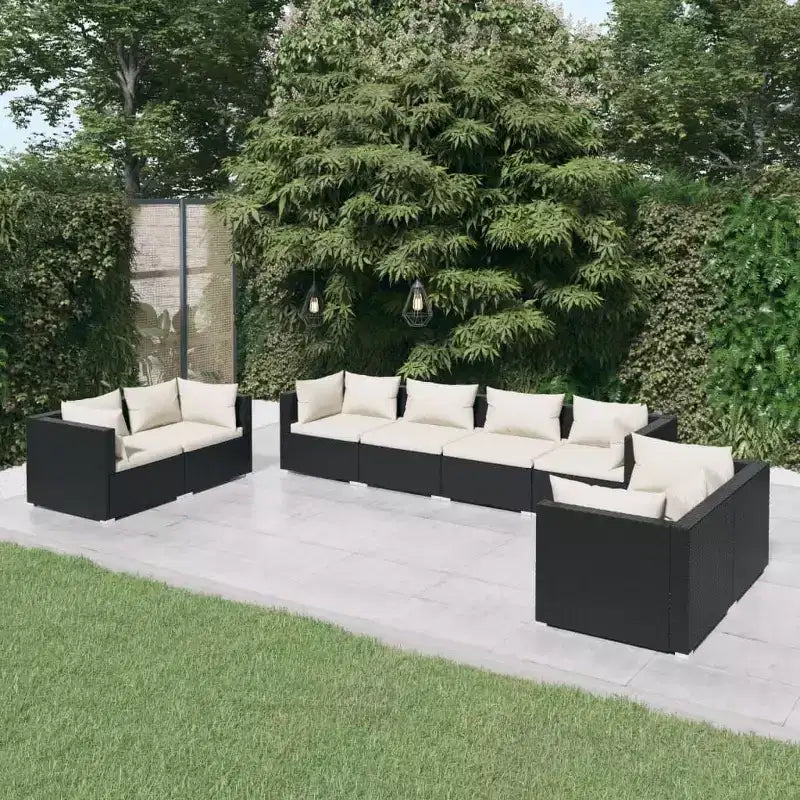 Juego de salón de patio de 8 piezas vidaXL con cojines, juego de muebles de exterior de ratán sintético, diseño modular, resistente al agua, cojines de color crema, negro