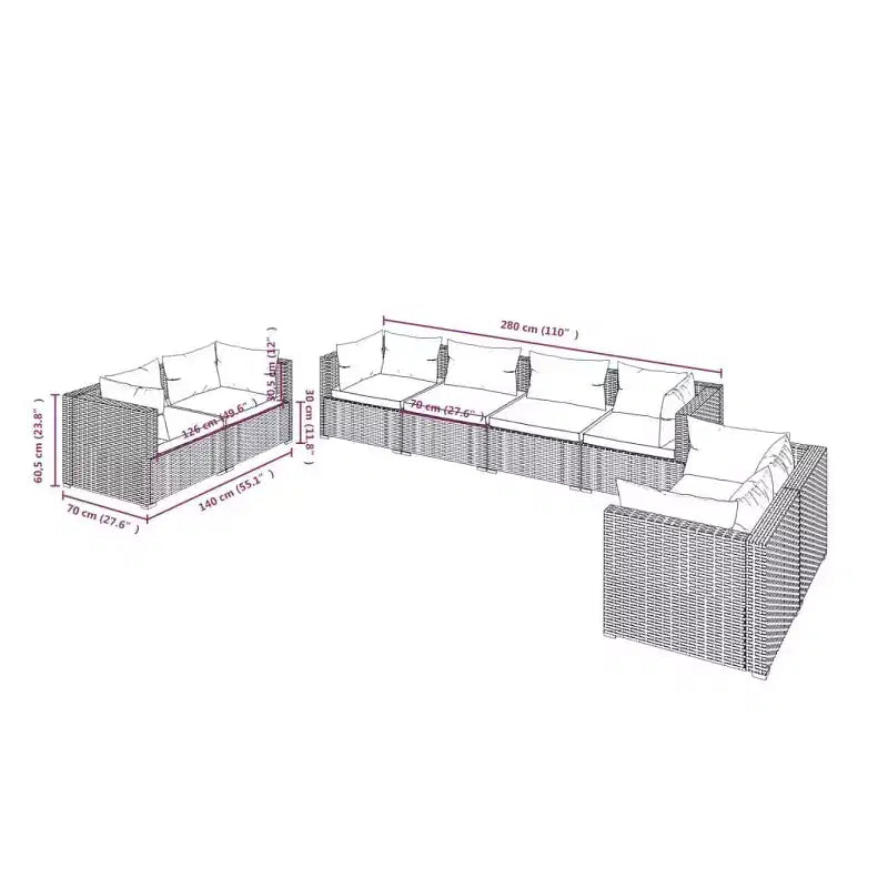 Juego de salón de patio de 8 piezas vidaXL con cojines, juego de muebles de exterior de ratán sintético, diseño modular, resistente al agua, cojines de color crema, negro