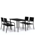 vidaXL Garden Dining Set Black PE Rattan, Powder-Coated Steel, Glass - 55.1 Table Length Black 4-Piece