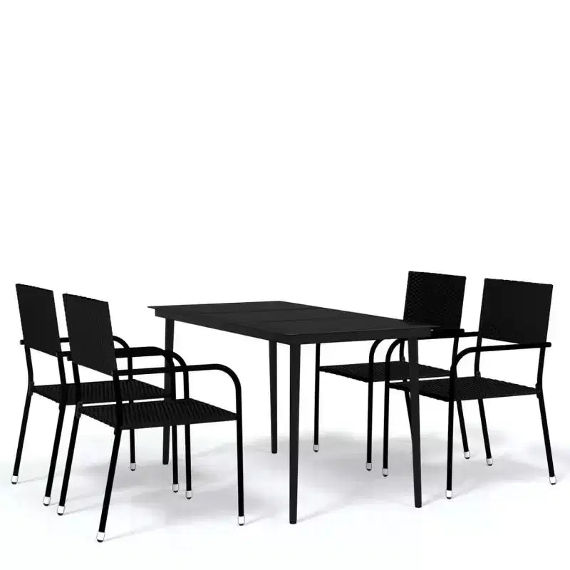 vidaXL Garden Dining Set Black PE Rattan, Powder-Coated Steel, Glass - 55.1 Table Length Black 4-Piece
