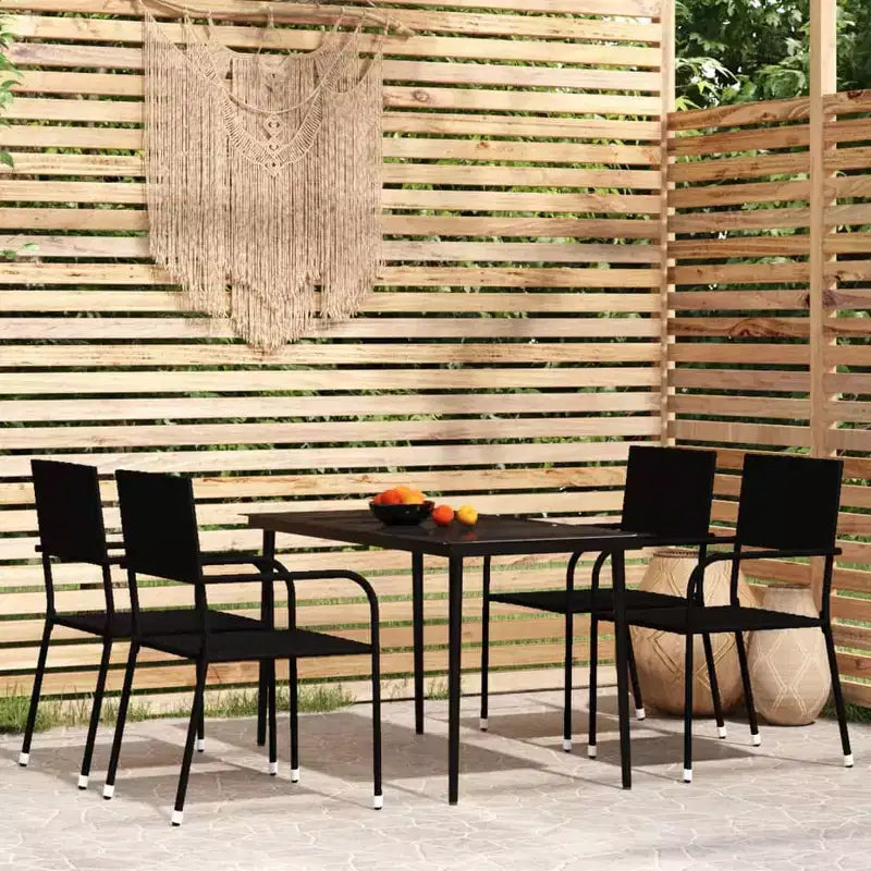 vidaXL Garden Dining Set Black PE Rattan, Powder-Coated Steel, Glass - 55.1 Table Length Black 4-Piece
