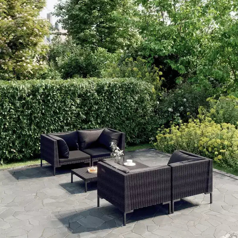vidaXL Patio Lounge Set Outdoor Sectional Sofa Set with Table, Poly Rattan, Dark Grey
