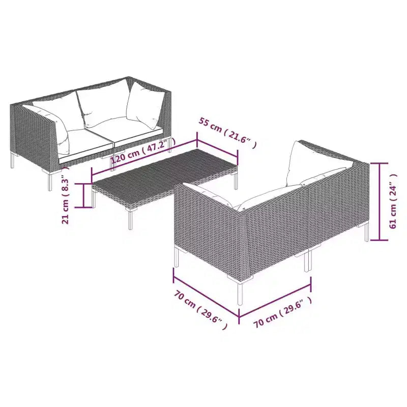 vidaXL Patio Lounge Set Outdoor Sectional Sofa Set with Table, Poly Rattan, Dark Grey