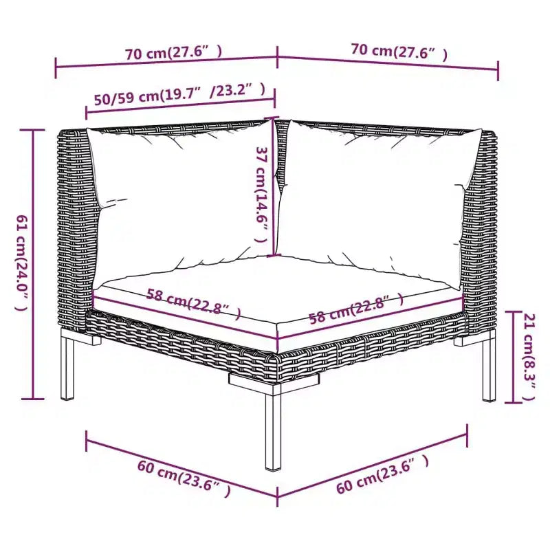 vidaXL Patio Lounge Set Outdoor Sectional Sofa Set with Table, Poly Rattan, Dark Grey