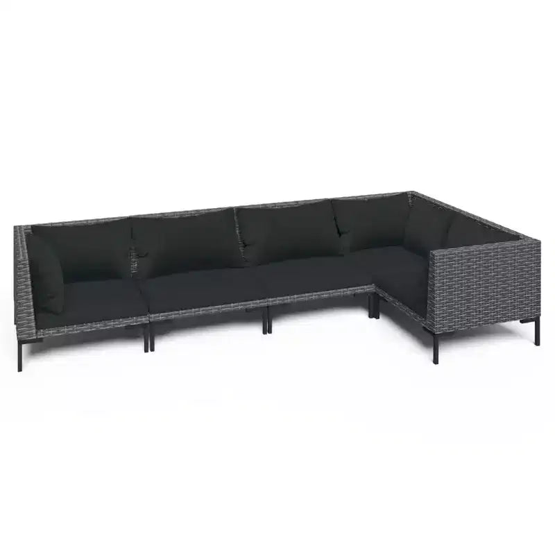 vidaXL Patio Lounge Set Outdoor Sectional Sofa Set Table Poly Rattan Dark Gray
