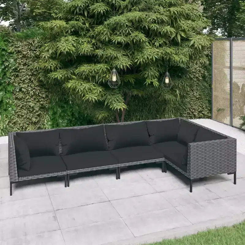 vidaXL Patio Lounge Set Outdoor Sectional Sofa Set Table Poly Rattan Dark Gray