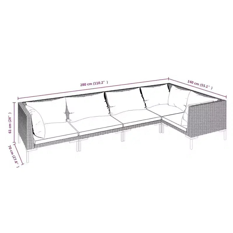 vidaXL Patio Lounge Set Outdoor Sectional Sofa Set Table Poly Rattan Dark Gray