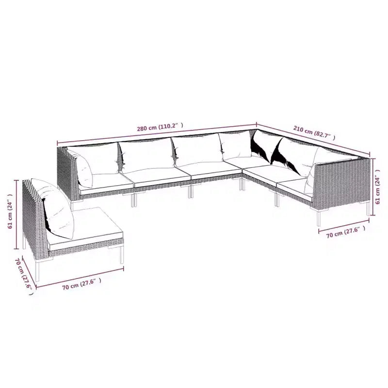 vidaXL Patio Lounge Set Outdoor Sectional Sofa Set Table Poly Rattan Dark Grey
