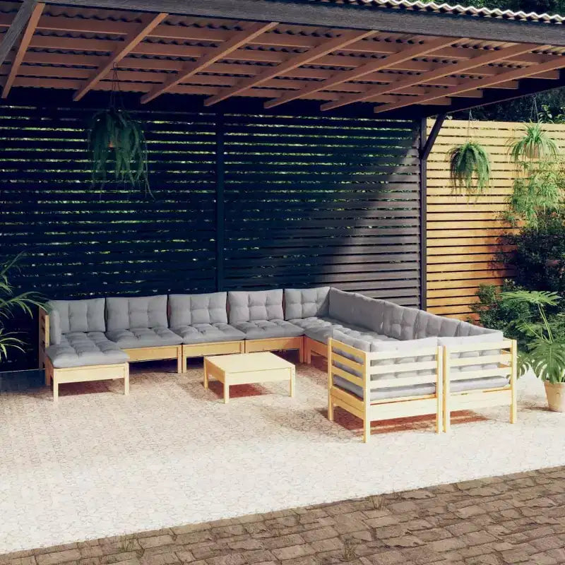 vidaXL Garden Lounge Set Grey Solid Pine Wood Large Modular