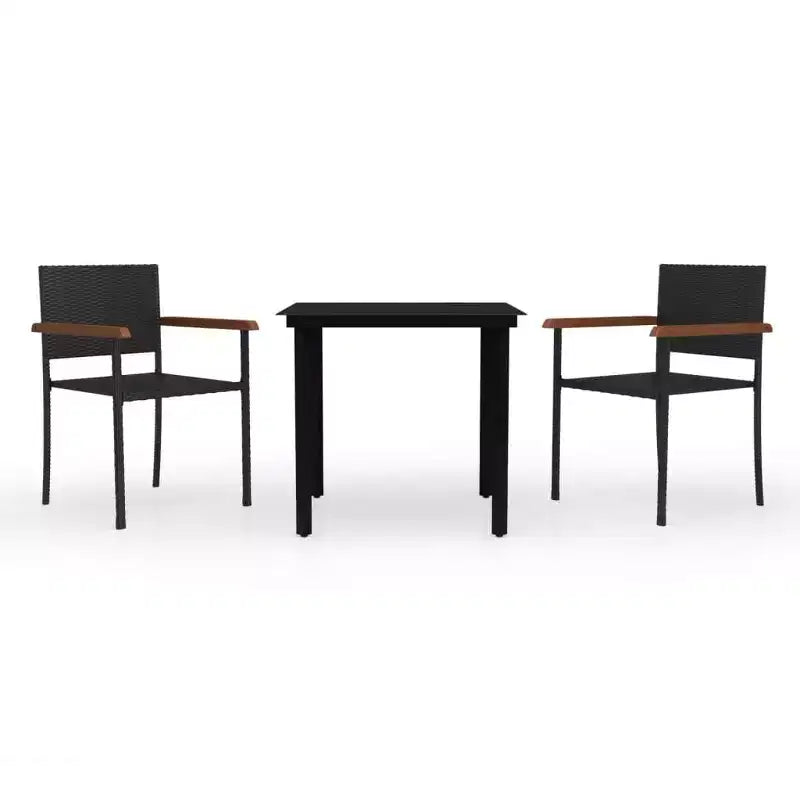 vidaXL 3 Piece PE Rattan Patio Dining Set - Weather-Resilient, Powder-Coated Steel Frame - Includes Square Table and 2 Chairs, Black
