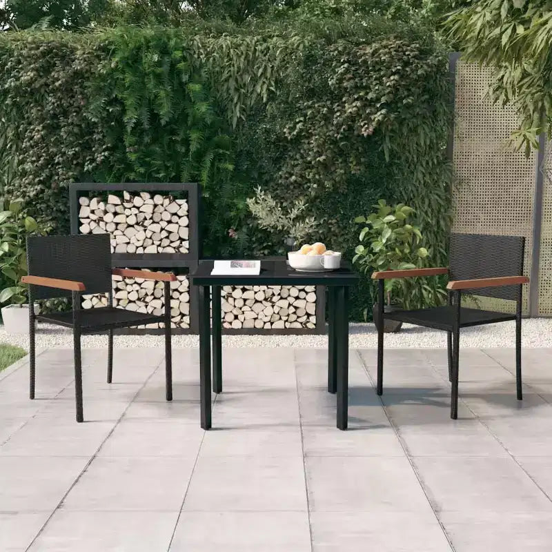 vidaXL 3 Piece PE Rattan Patio Dining Set - Weather-Resilient, Powder-Coated Steel Frame - Includes Square Table and 2 Chairs, Black