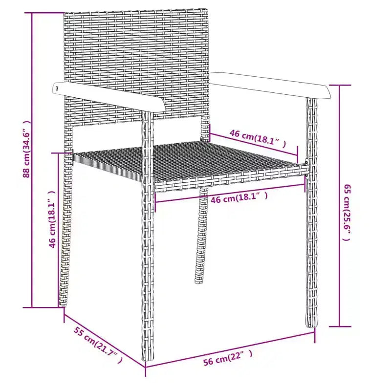 vidaXL 3 Piece PE Rattan Patio Dining Set - Weather-Resilient, Powder-Coated Steel Frame - Includes Square Table and 2 Chairs, Black
