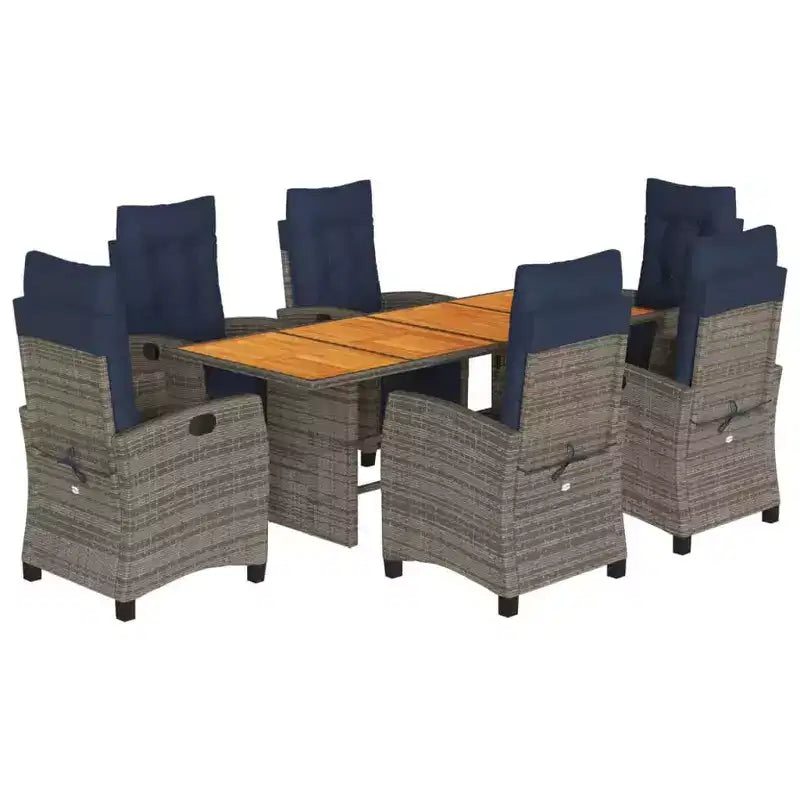 vidaXL 9 Piece Patio Dining Set with Cushions Gray Poly Rattan