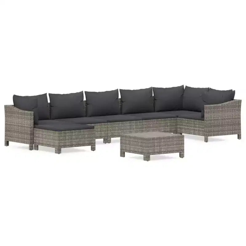 vidaXL 8 Piece Patio Lounge Set with Cushions Gray Poly Rattan