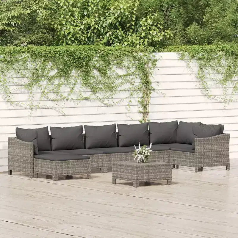 vidaXL Juego de 8 Muebles de Jardín con Cojines Ratán Sintético Gris