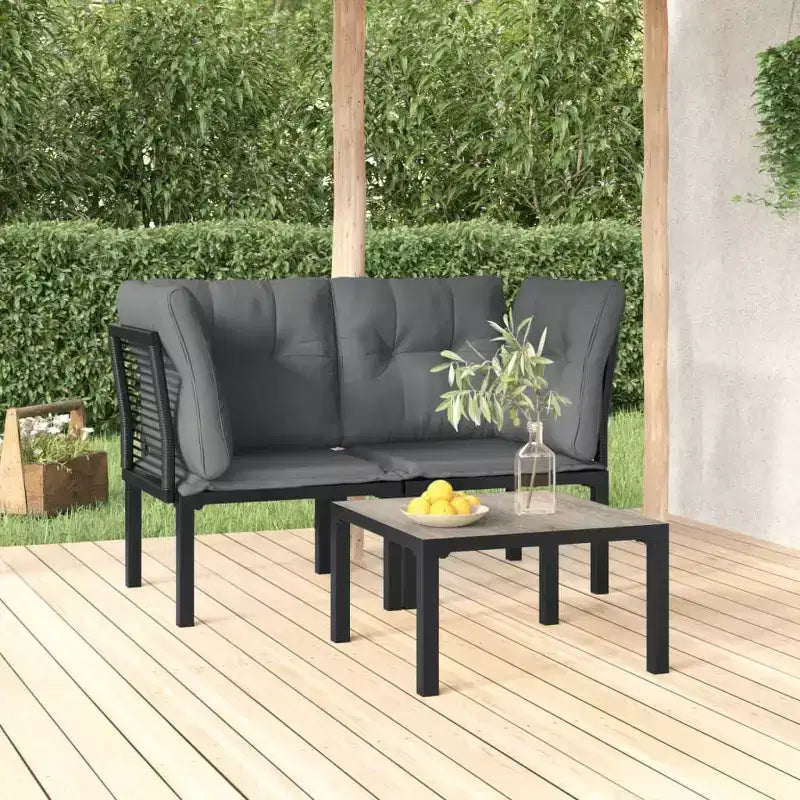 vidaXL Conjunto de Muebles de Jardín Sofá de Dos Plazas para Exterior Ratán Polivinilo Negro y Gris