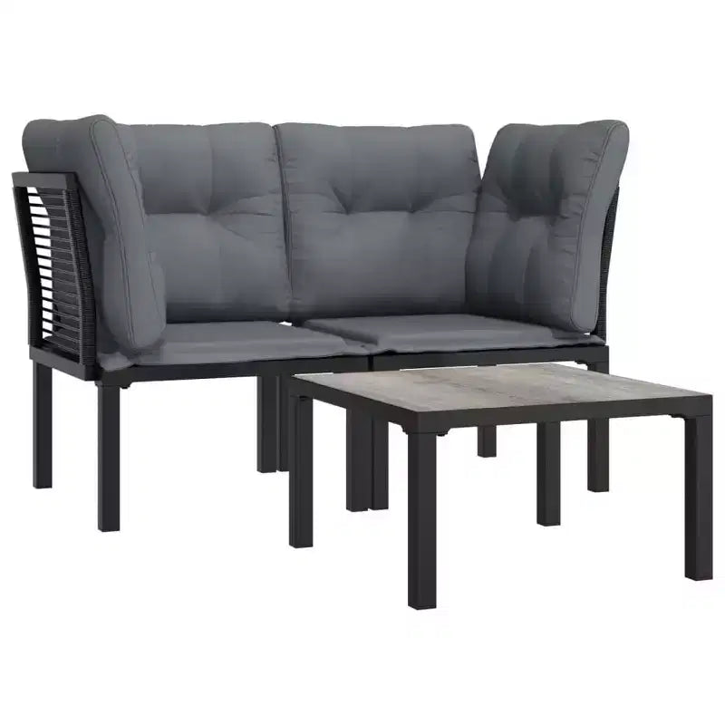 vidaXL Conjunto de Muebles de Jardín Sofá de Dos Plazas para Exterior Ratán Polivinilo Negro y Gris