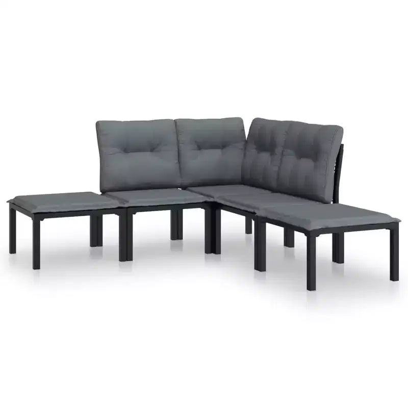 vidaXL Patio Lounge Set Outdoor Patio Furniture Black and Gray Poly Rattan