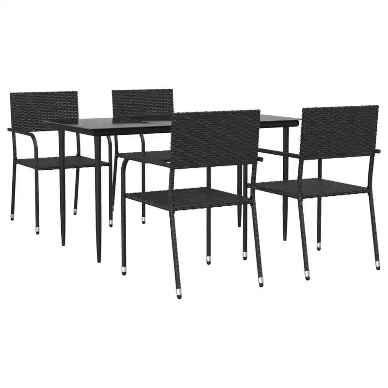 vidaXL Garden Dining Set Black Poly Rattan, Steel, Tempered Glass - 55.1 Table Length 4 Items
