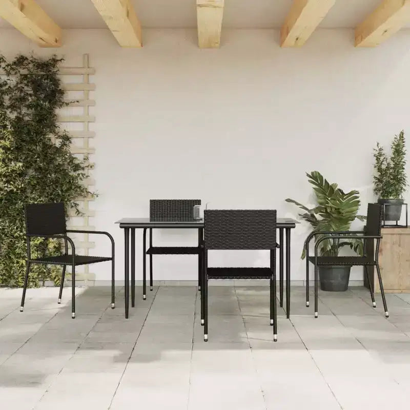 vidaXL Garden Dining Set Black Poly Rattan, Steel, Tempered Glass - 55.1 Table Length 4 Items