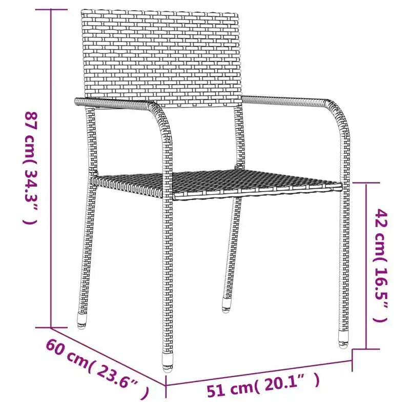 vidaXL Juego de comedor de jardín de ratán sintético y acero negro, apilable estándar - 63 de longitud de mesa 6