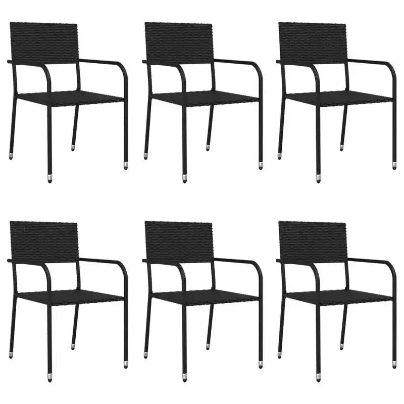 vidaXL Juego de comedor de jardín de ratán sintético y acero negro, apilable estándar - 63 de longitud de mesa 6