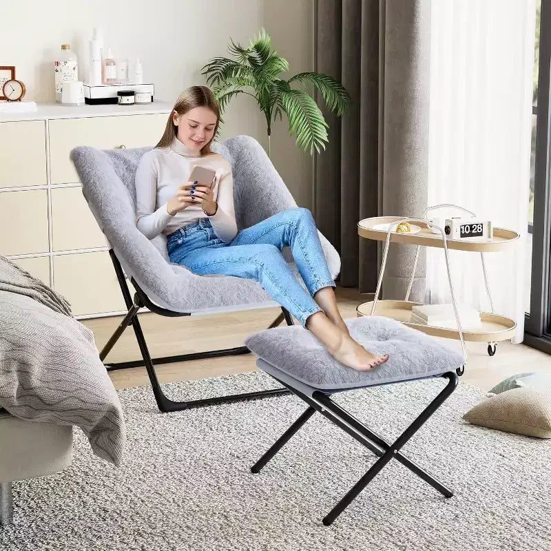 Lazy Sofa Chair with Plush Rabbit Fur Upholstery, Ultra-Comfortable and Cozy Lounge Chair for Living Room, Indoor Relaxing Seat with Soft, for Home