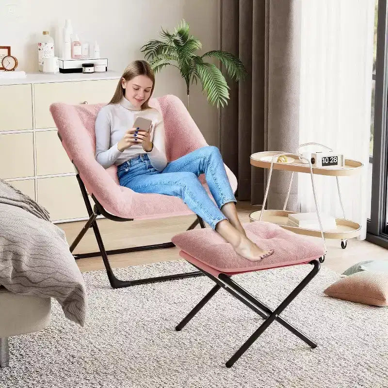Lazy Sofa Chair with Plush Rabbit Fur Upholstery, Ultra-Comfortable and Cozy Lounge Chair for Living Room, Indoor Relaxing Seat with Soft, for Home
