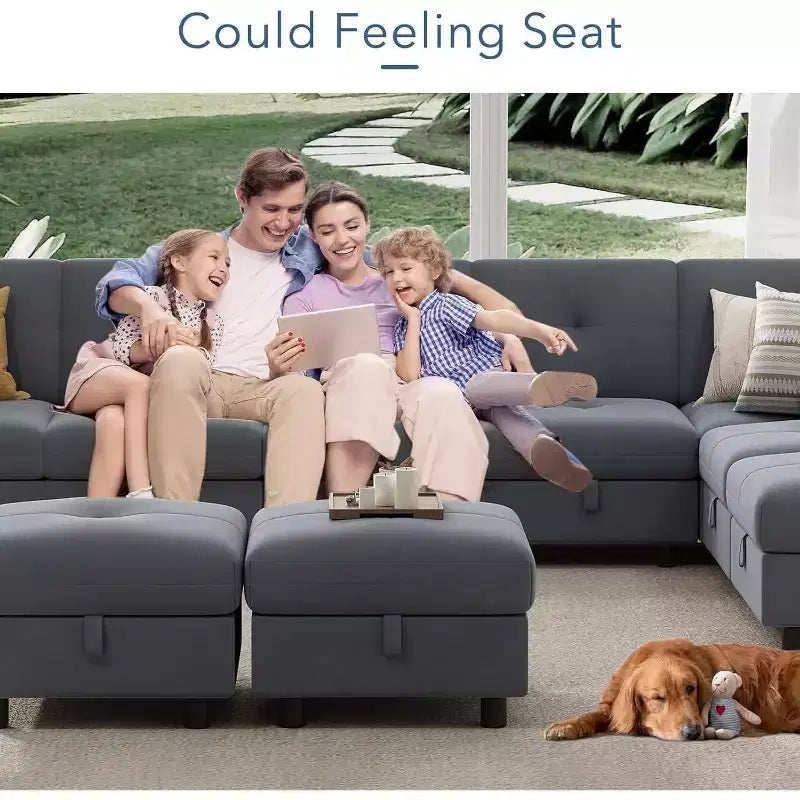 91 Modular Sectional Sofa, Cloud Sectional Couch with 9 Deep Seat,9 Seat with Storage & Chaise, U-Shaped Velvet Couch, for Living Room, Blue