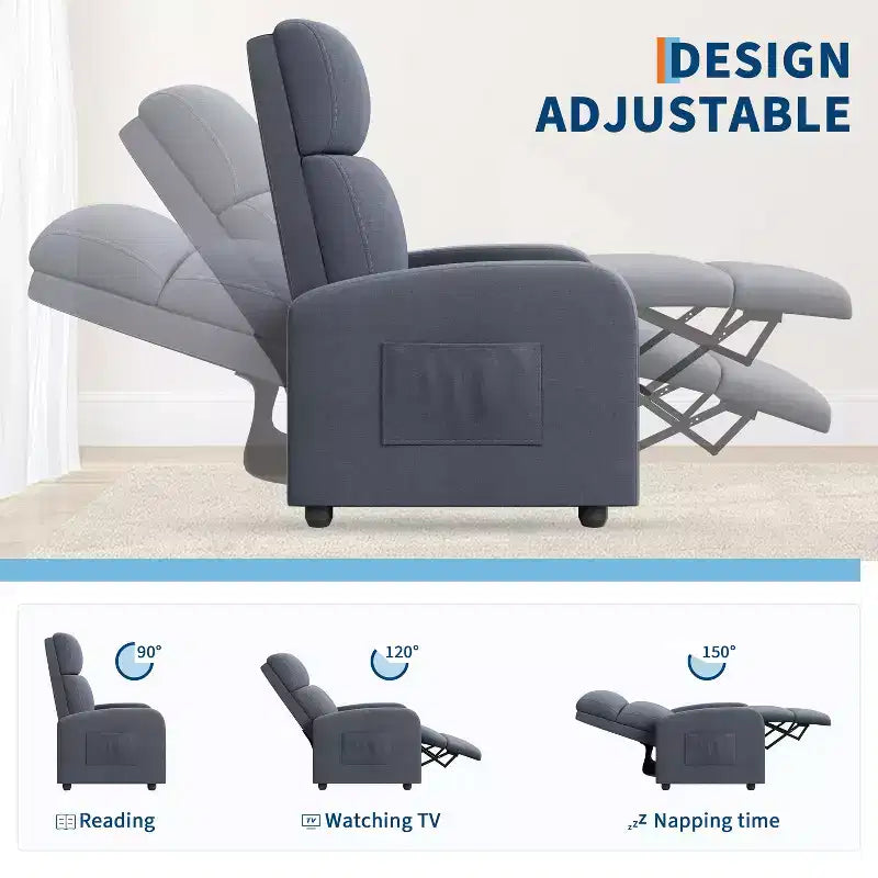 Recliner Chair for Adults, Adjustable Single Sofa, Enhanced with Side Pocket, Tall Back, Wide Arms & Padded Seat, Home Seating for Living Room