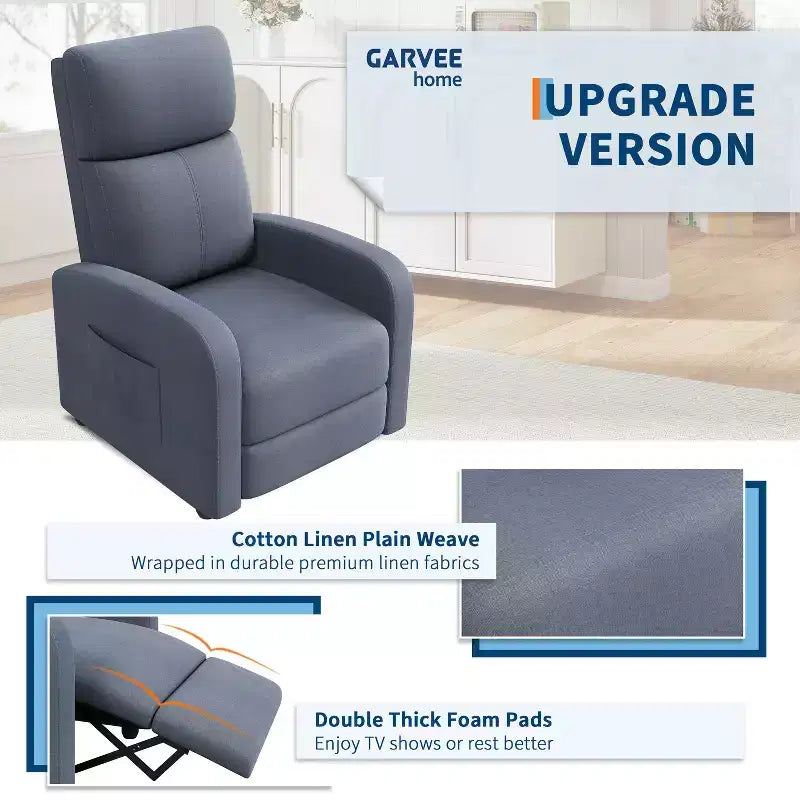 Recliner Chair for Adults, Adjustable Single Sofa, Enhanced with Side Pocket, Tall Back, Wide Arms & Padded Seat, Home Seating for Living Room