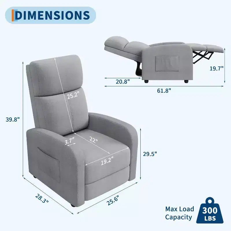 Recliner Chair for Adults, Adjustable Single Sofa, Enhanced with Side Pocket, Tall Back, Wide Arms & Padded Seat, Home Seating for Living Room