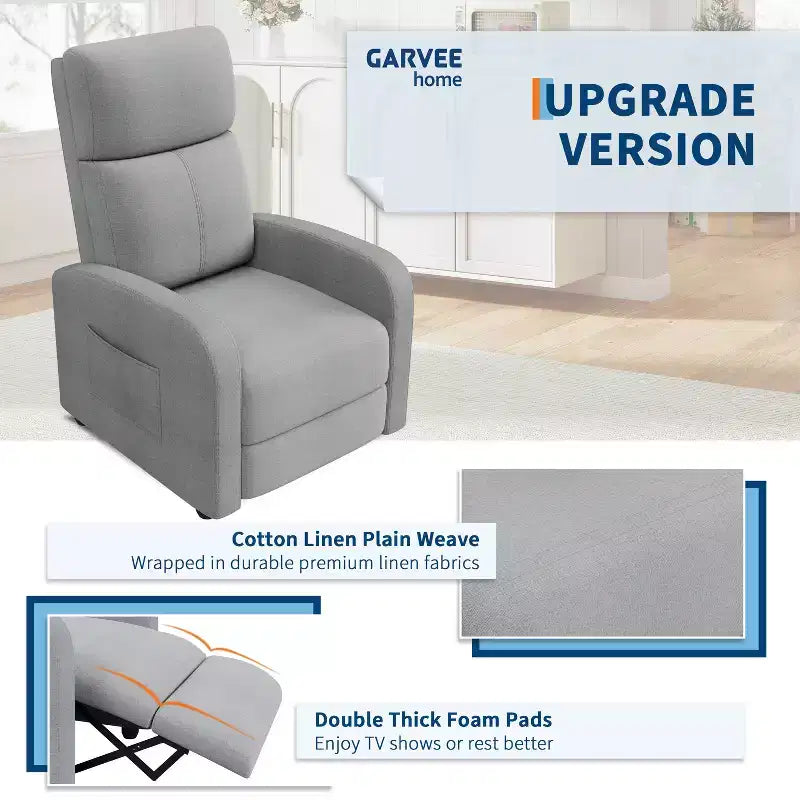 Recliner Chair for Adults, Adjustable Single Sofa, Enhanced with Side Pocket, Tall Back, Wide Arms & Padded Seat, Home Seating for Living Room