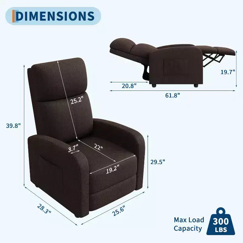 Recliner Chair for Adults, Adjustable Single Sofa, Enhanced with Side Pocket, Tall Back, Wide Arms & Padded Seat, Home Seating for Living Room