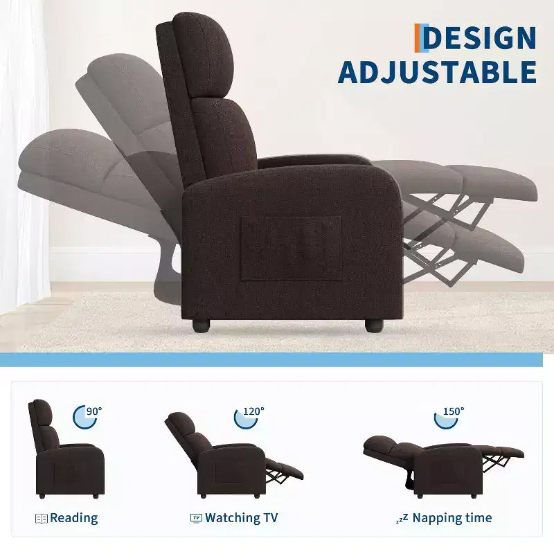 Recliner Chair for Adults, Adjustable Single Sofa, Enhanced with Side Pocket, Tall Back, Wide Arms & Padded Seat, Home Seating for Living Room