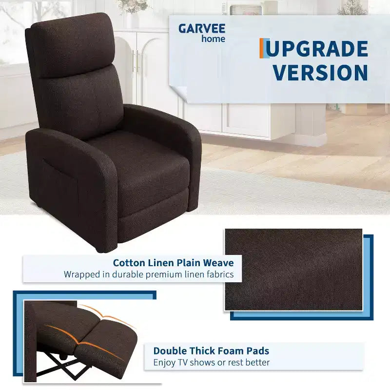 Recliner Chair for Adults, Adjustable Single Sofa, Enhanced with Side Pocket, Tall Back, Wide Arms & Padded Seat, Home Seating for Living Room